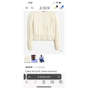 NWOT J Crew puff-sleeve cable-knit sweater, size small, ivory